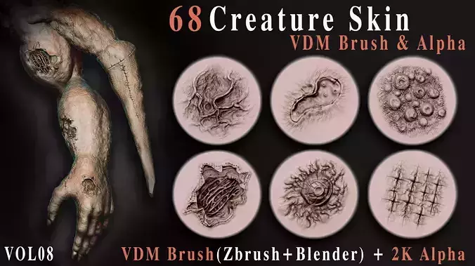 68 Creature Skin VDM Brush and Alpha - Vol09