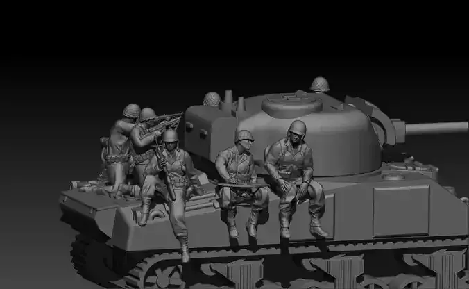  ASSAULT 8 AMERICAN SOLDIERS SHERMAN IN ACTION V2 3D print model