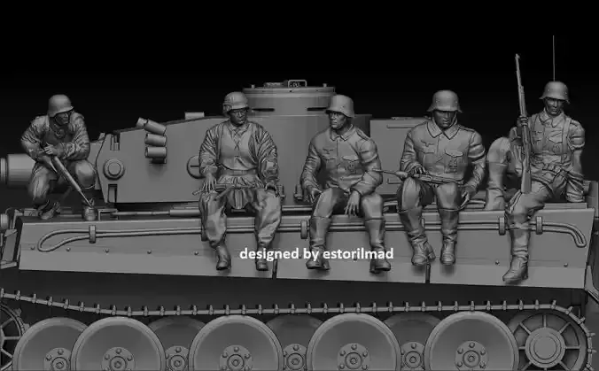 ASSAULT PANZER TIGER 5 SOLDIERS 3D print model