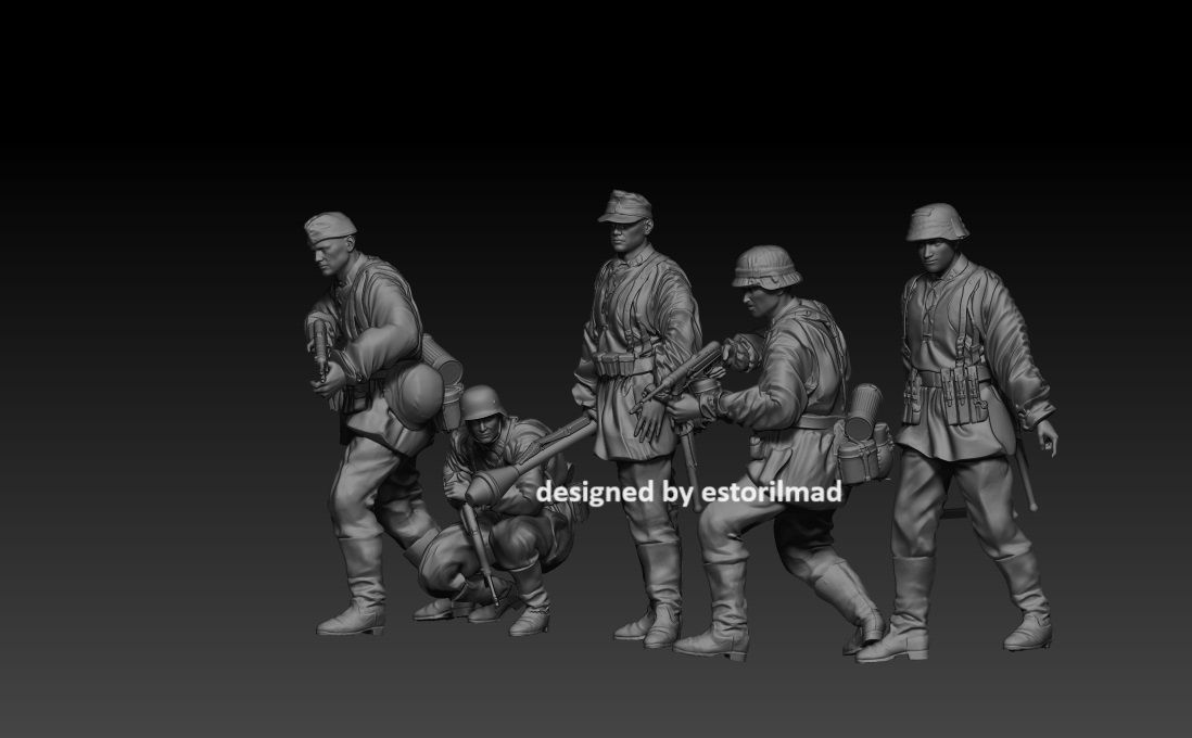  5 GERMAN SOLDIERS WAFFEN SS ACTION v2 3D print model_1