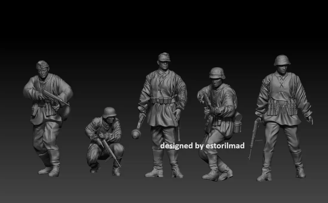  5 GERMAN SOLDIERS WAFFEN SS ACTION v2 3D print model_0