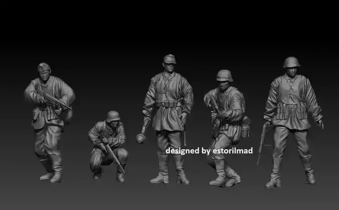  5 GERMAN SOLDIERS WAFFEN SS ACTION v2 3D print model
