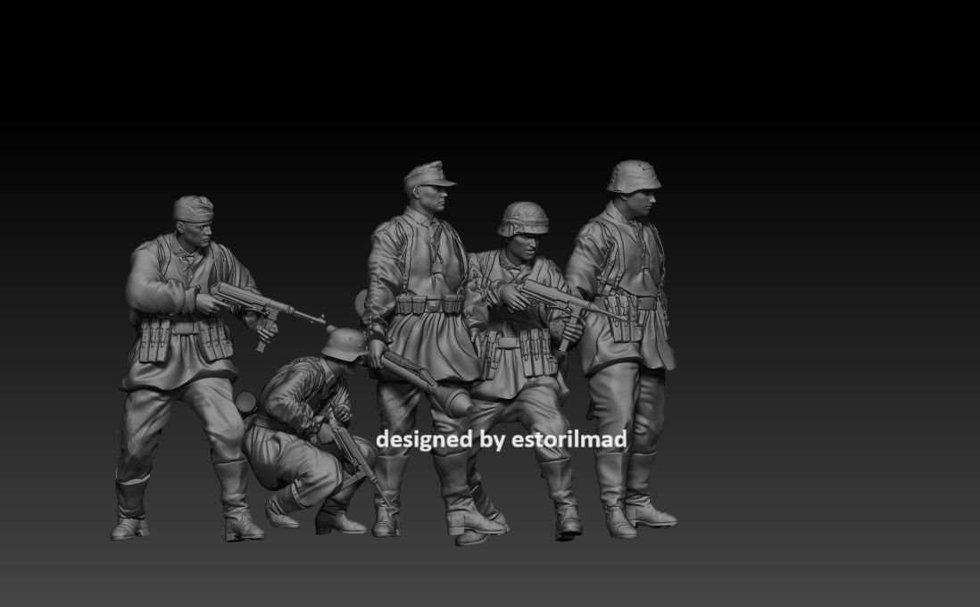  5 GERMAN SOLDIERS WAFFEN SS ACTION v2 3D print model_3