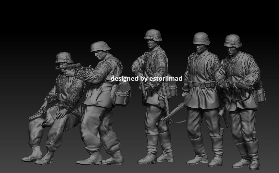  5 GERMAN SOLDIERS WAFFEN SS ACTION 3D print model_1