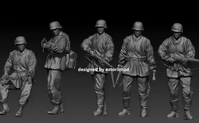  5 GERMAN SOLDIERS WAFFEN SS ACTION 3D print model