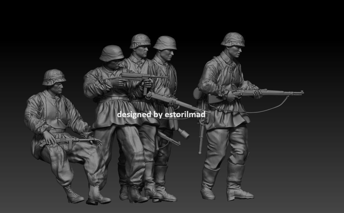  5 GERMAN SOLDIERS WAFFEN SS ACTION 3D print model_3