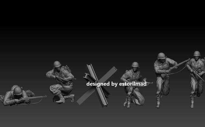  PACK 5 AMERICAN SOLDIERS OMAHA BEACH 3D print model