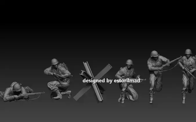  PACK 5 AMERICAN SOLDIERS OMAHA BEACH 3D print model