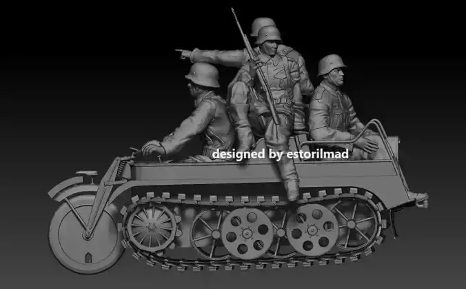  KETTENKRAD - GERMAN SOLDIERS MOUNTED ON KETTENKRAD 3D print model