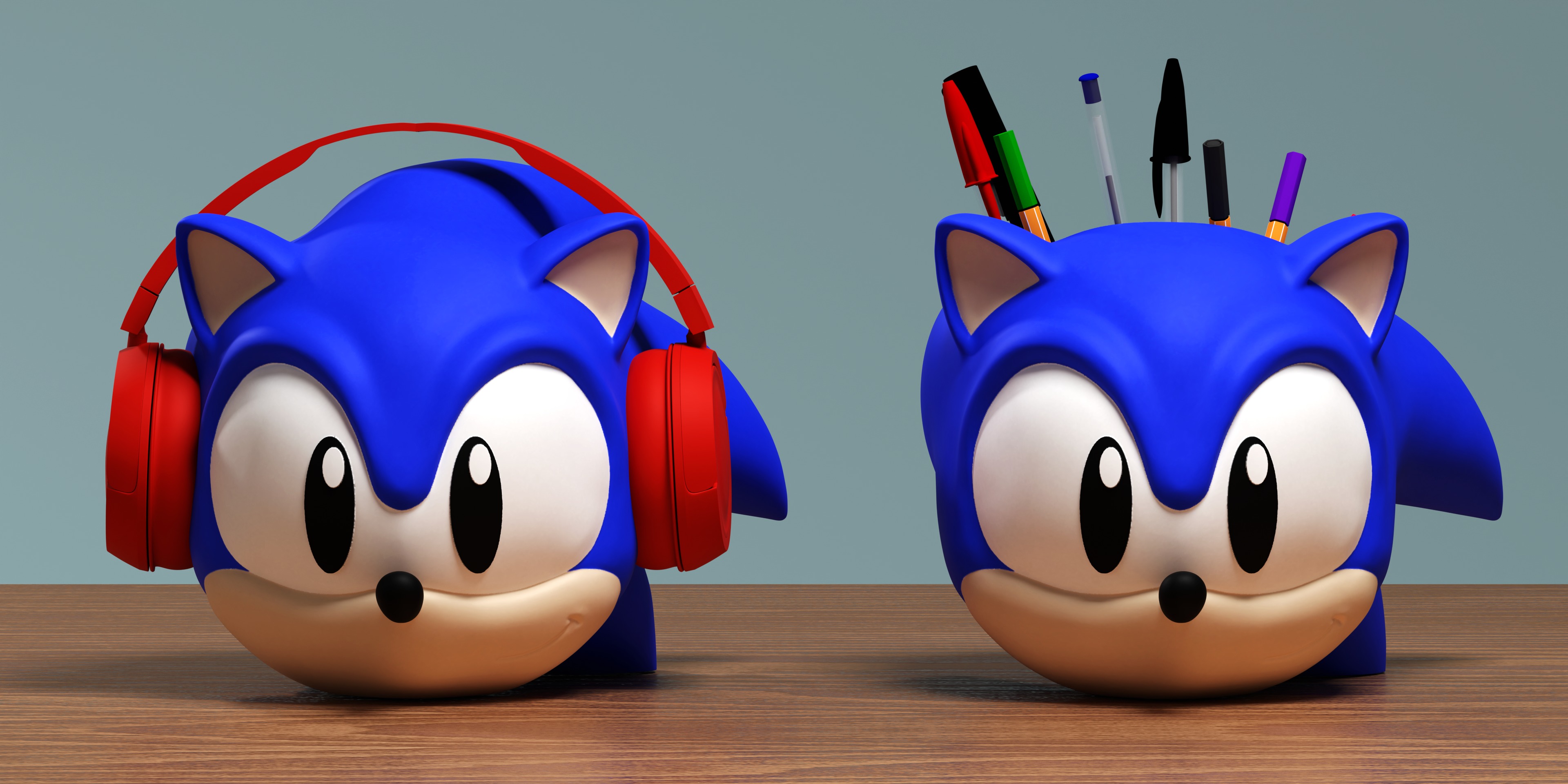 Classic Sonic the Hedgehog Headphone Stand and Pen Holder 3D print model_0