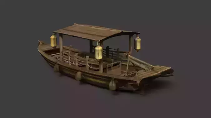 Chinese wooden boat  figure  Low-poly 3D model