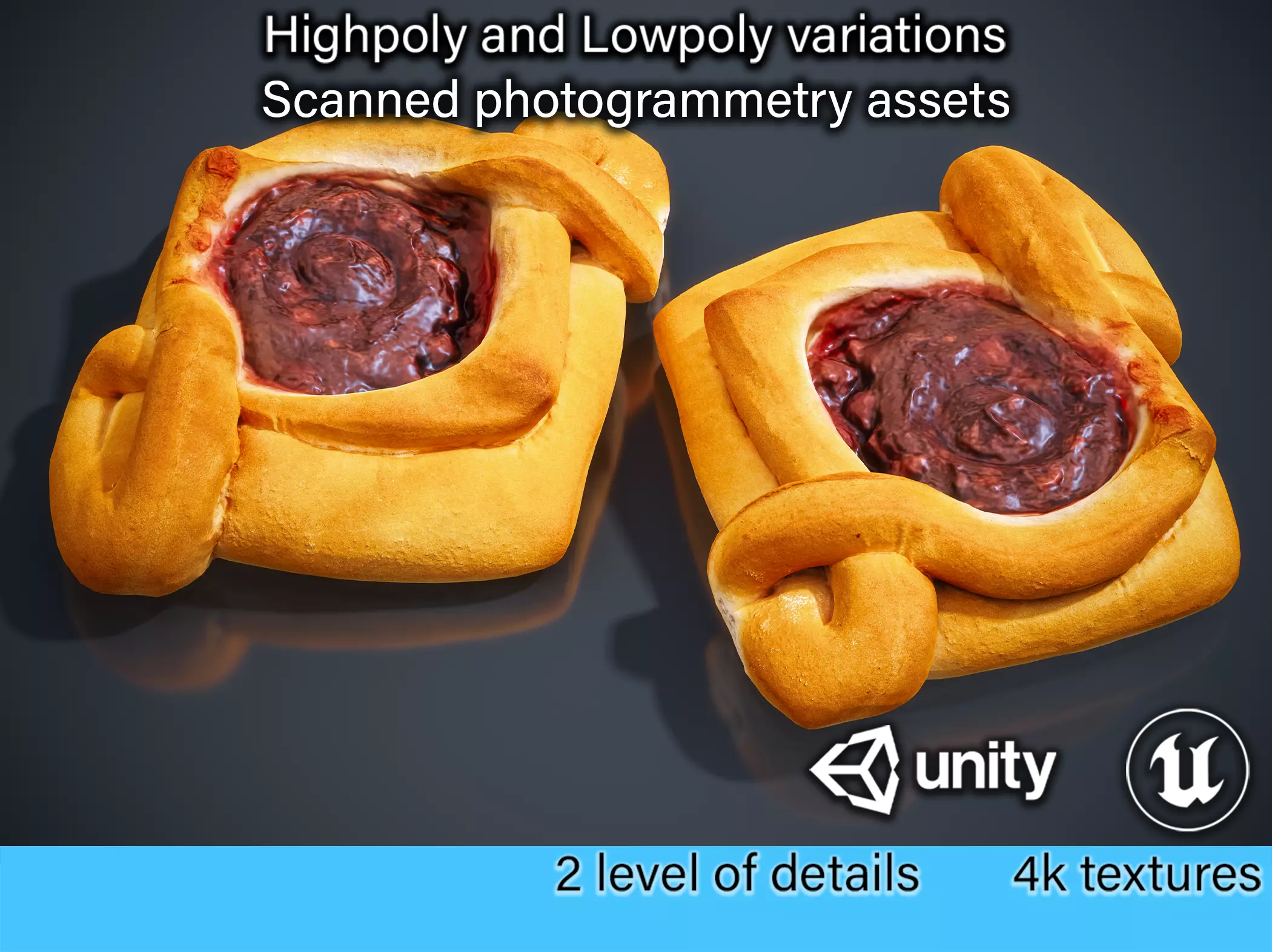 Realistic 3D Sweet Jam Pastry - jam pie Low-poly 3D model