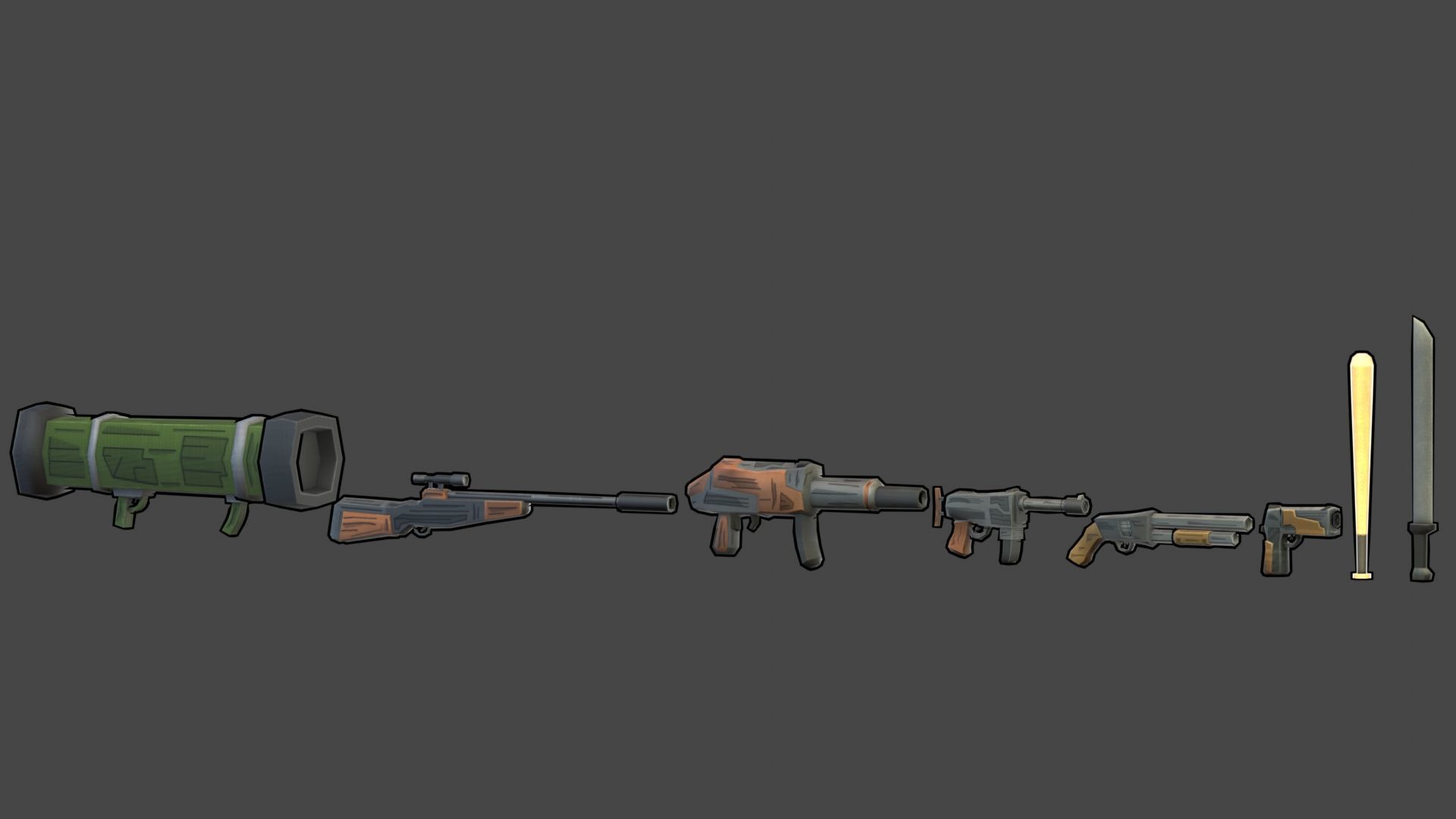 Weapons  Low-poly 3D model_5