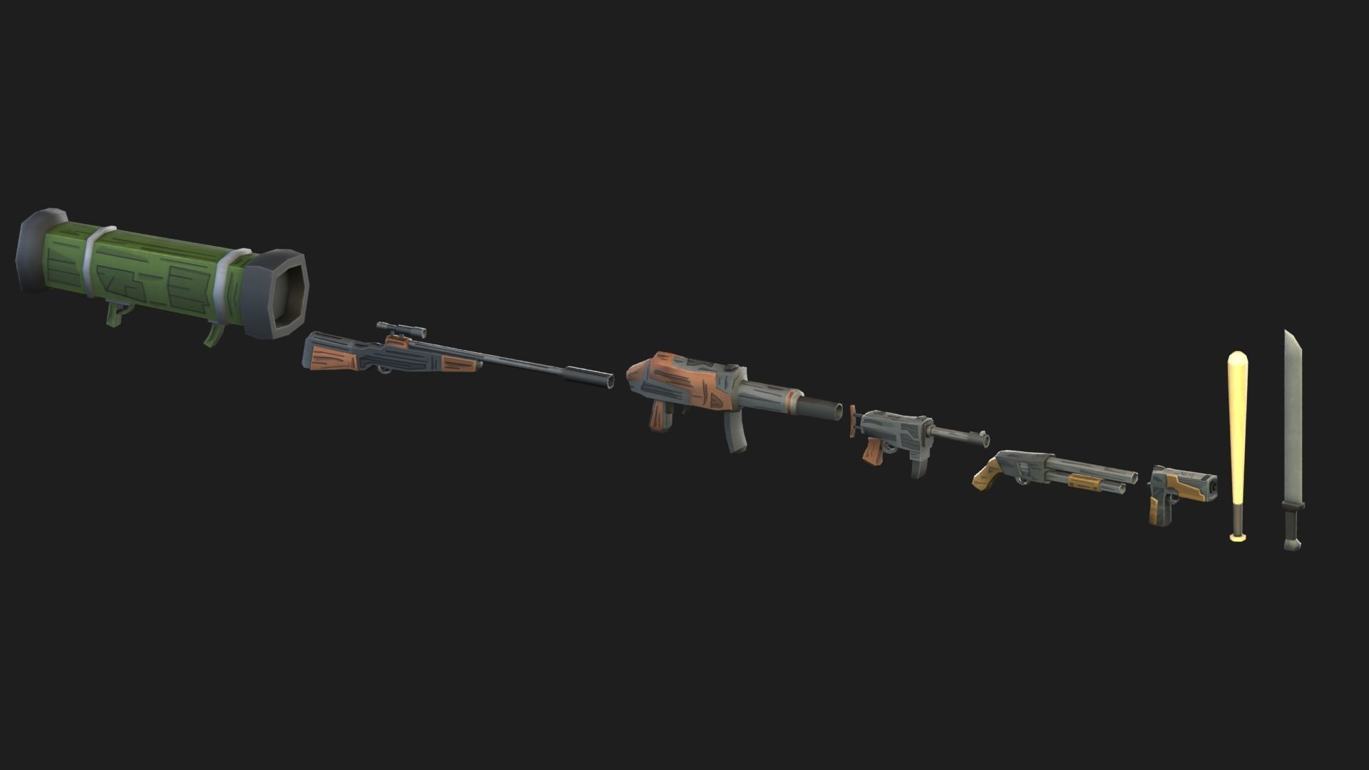 Weapons  Low-poly 3D model_3