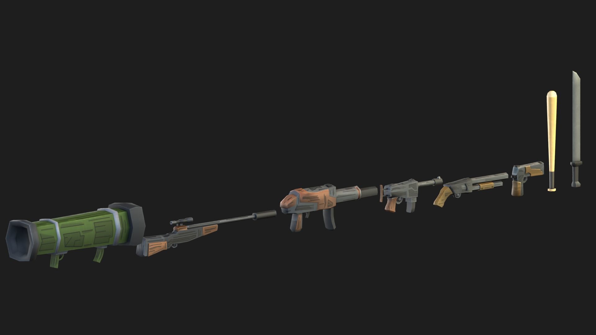 Weapons  Low-poly 3D model_2