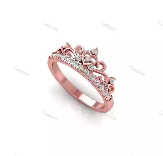 Crown Style Heart Ring 3D print model