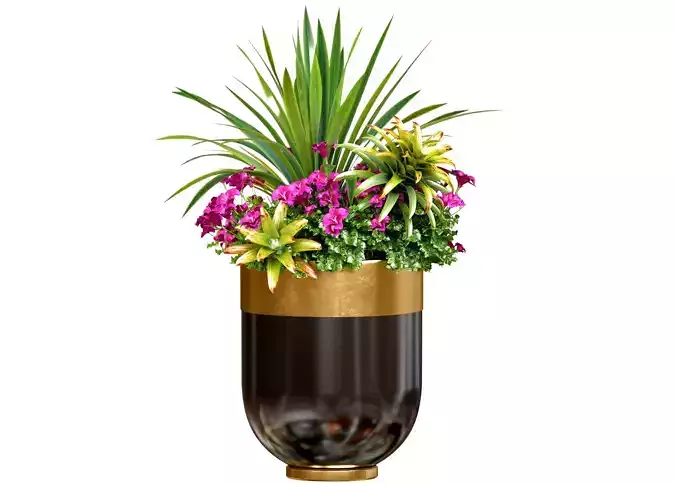 flowerbed with Plants and flowers in modern Luxury vase