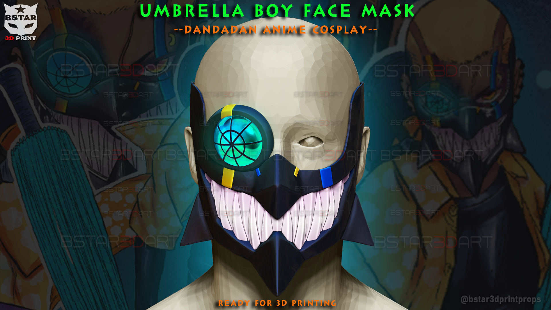 Umbrella Boy Face Mask - Dandadan Anime Cosplay  3D print model_1
