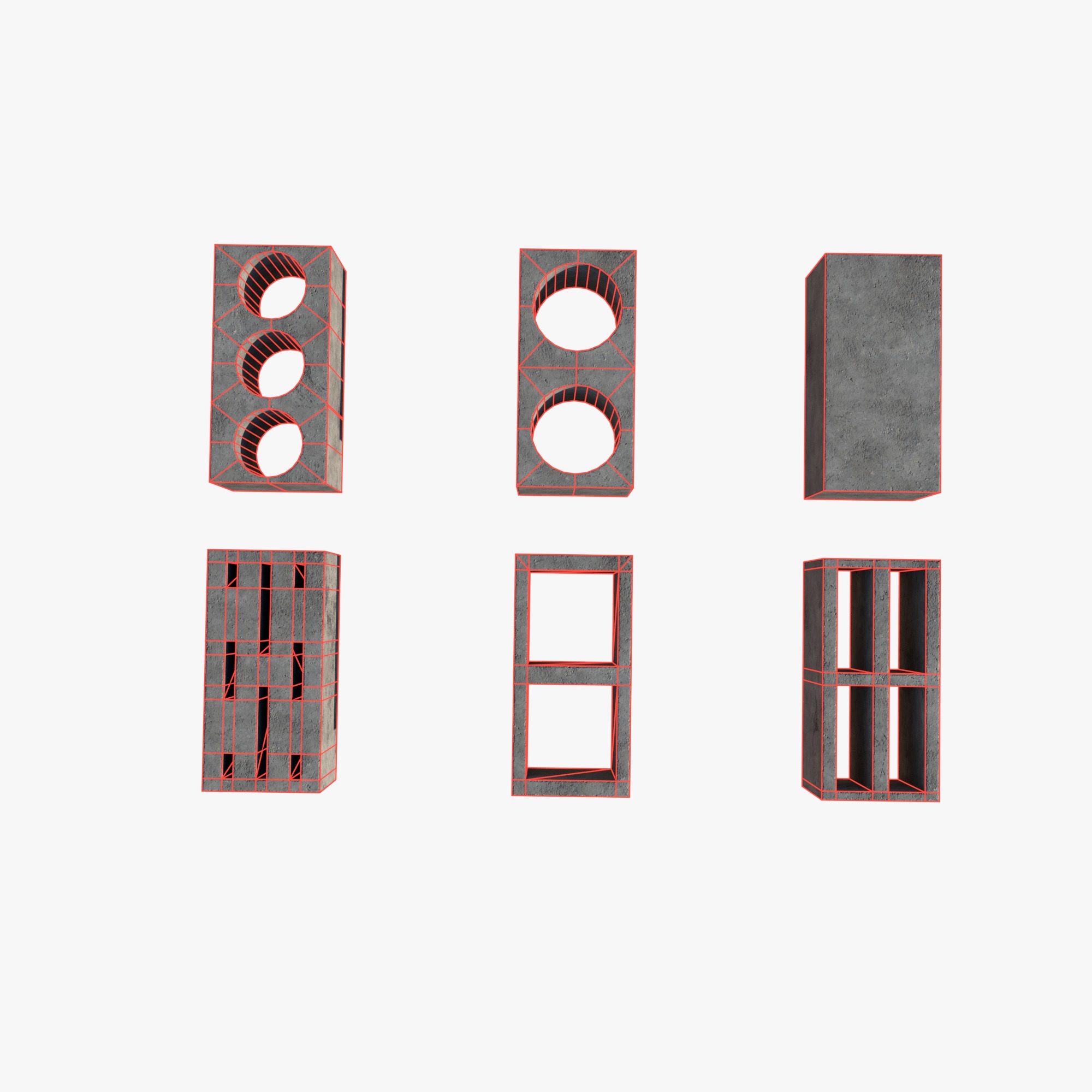 6 cement bricks Low-poly 3D model_6