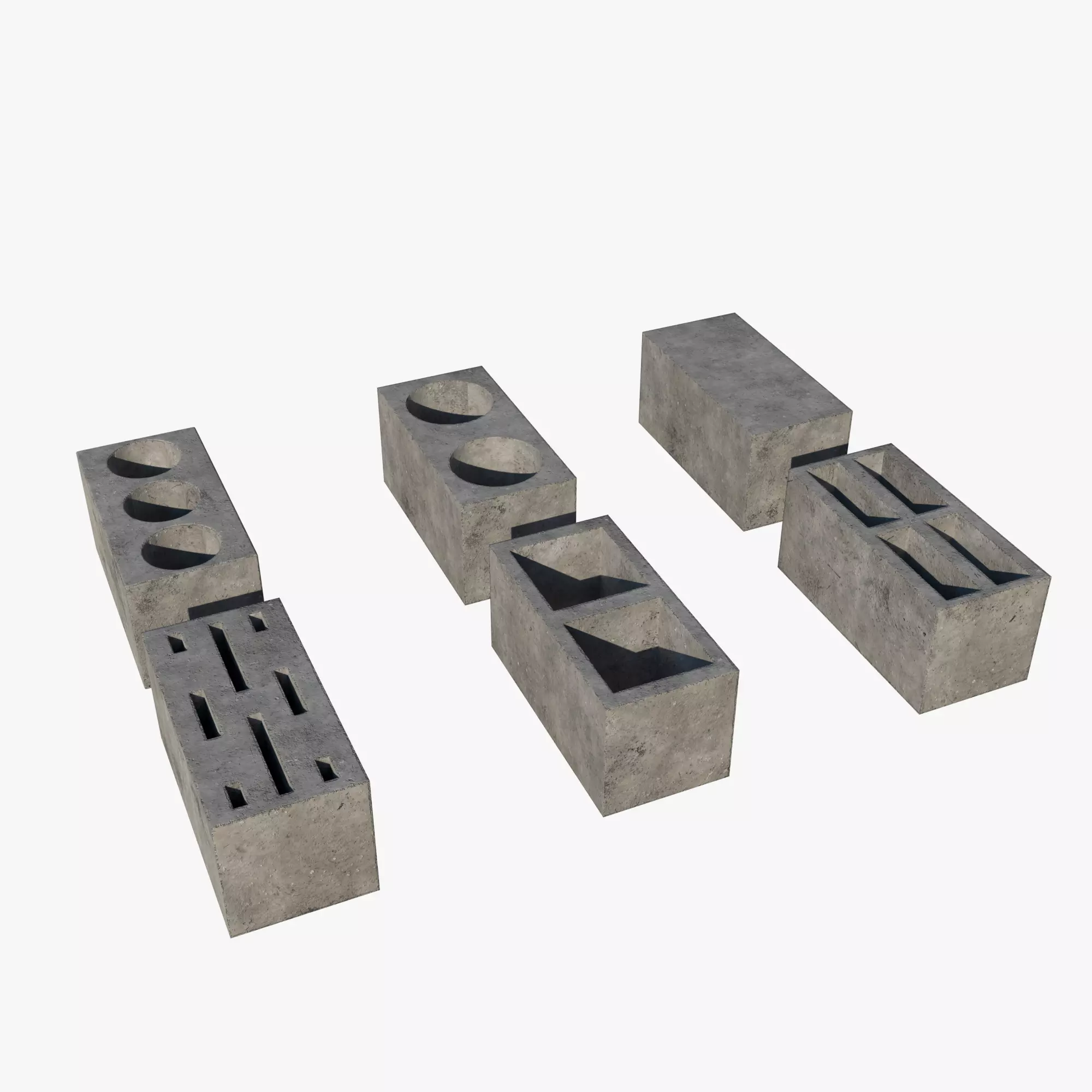 6 cement bricks Low-poly 3D model_0