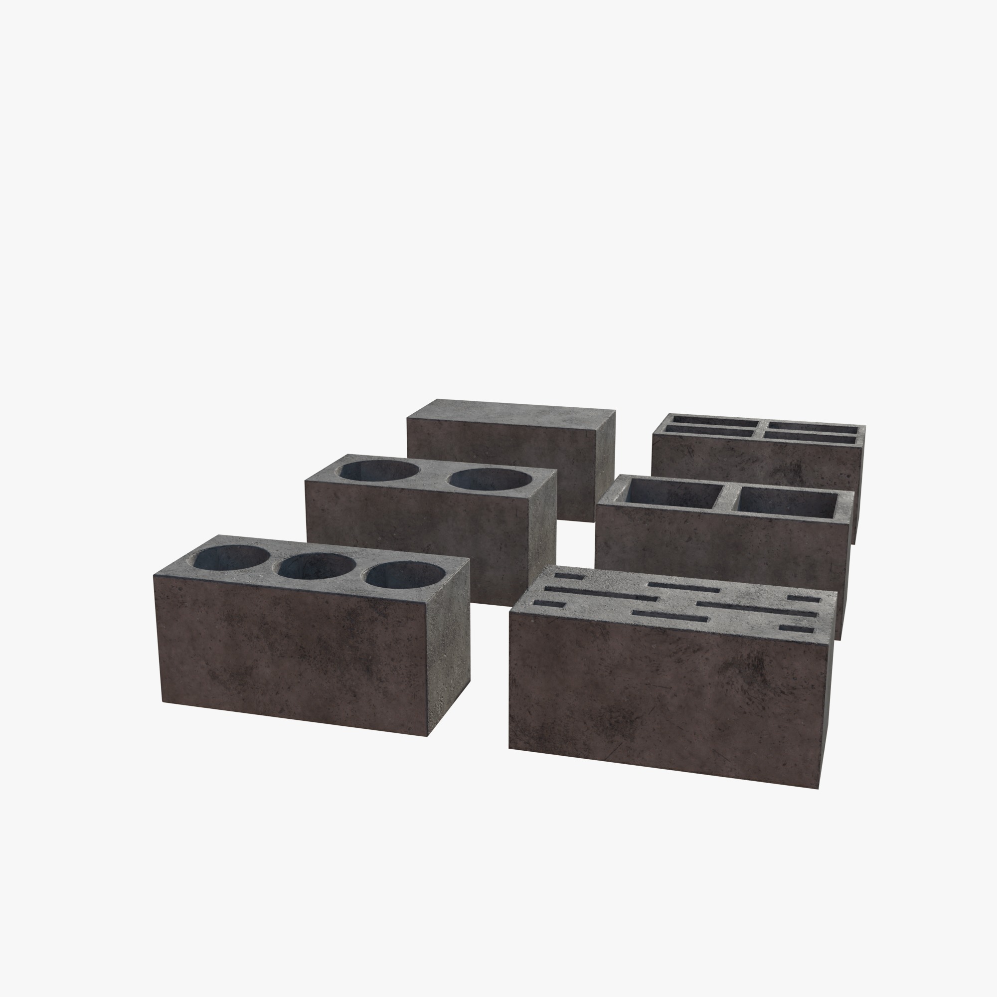 6 cement bricks Low-poly 3D model_4