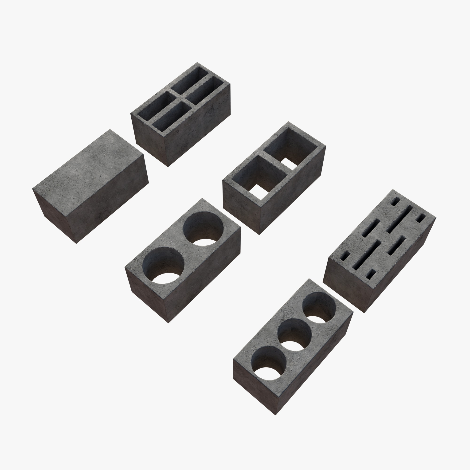 6 cement bricks Low-poly 3D model_3