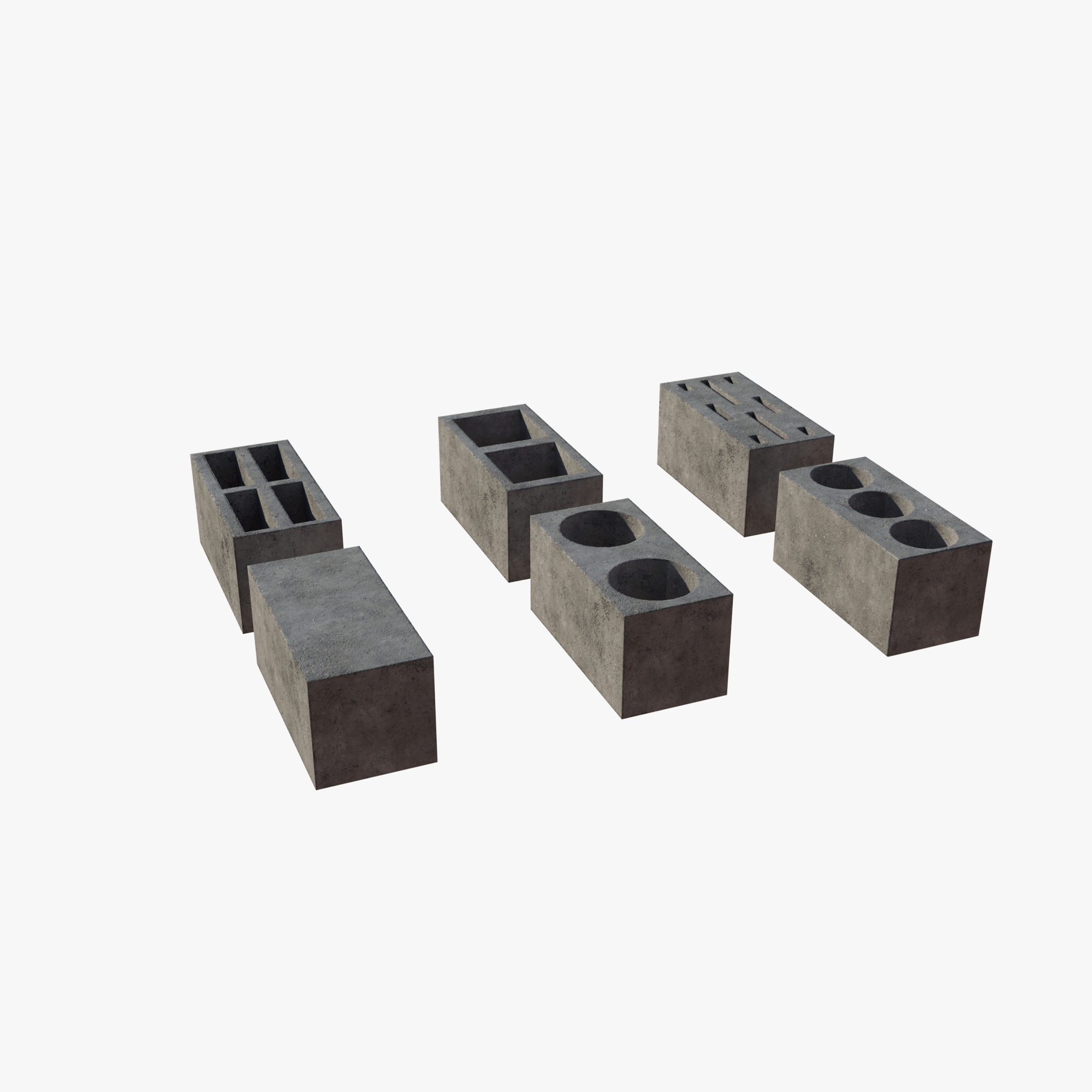 6 cement bricks Low-poly 3D model_2