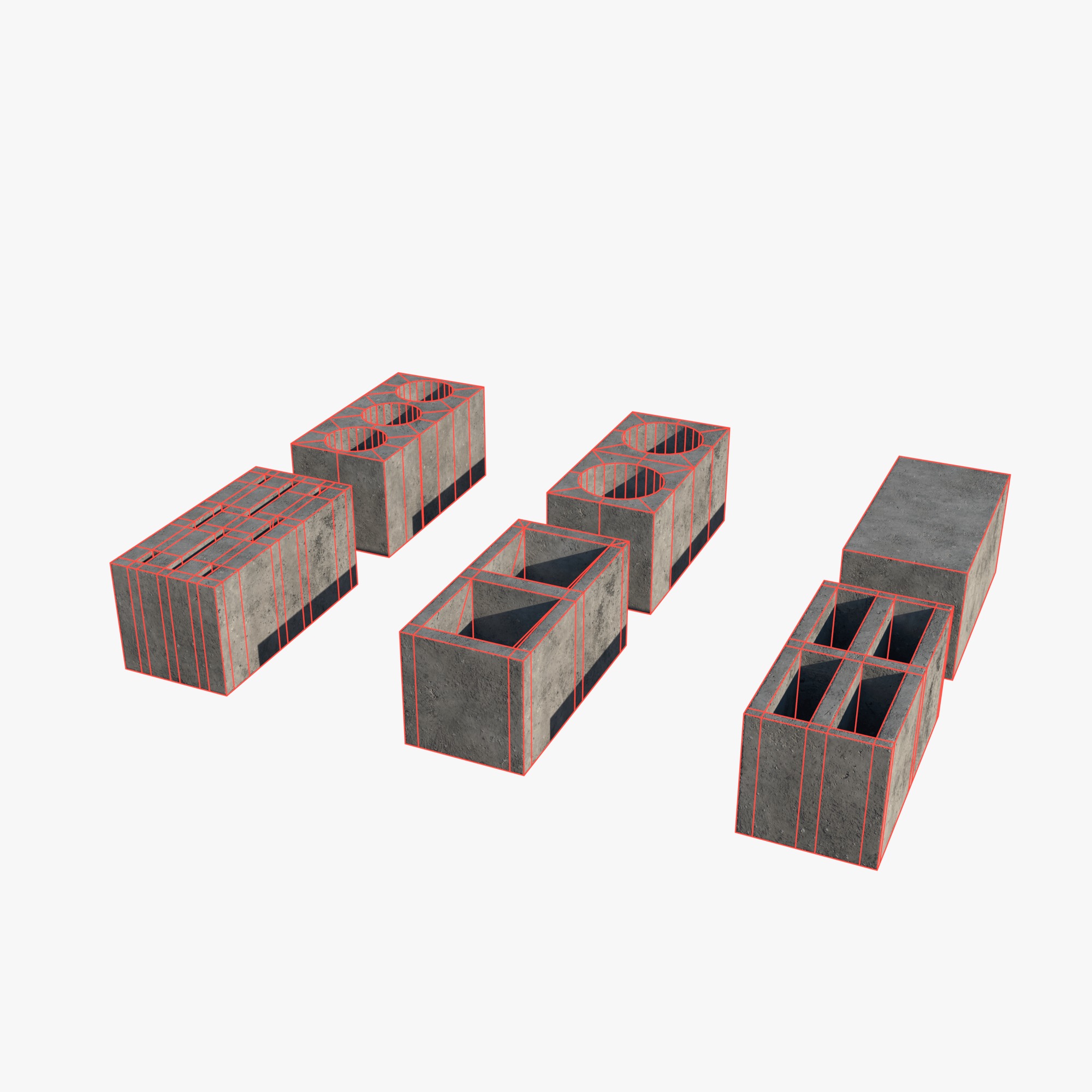 6 cement bricks Low-poly 3D model_5