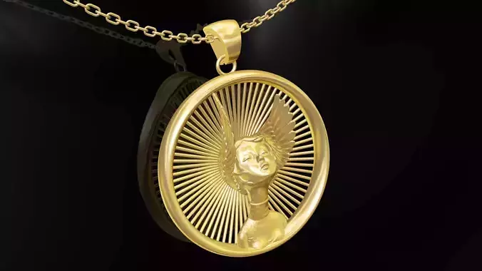 Girl Wings Medallion Statue Sculpture pendant jewelry gold