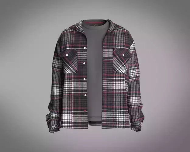 Mens flannel relaxed fit shirt over t-shirt