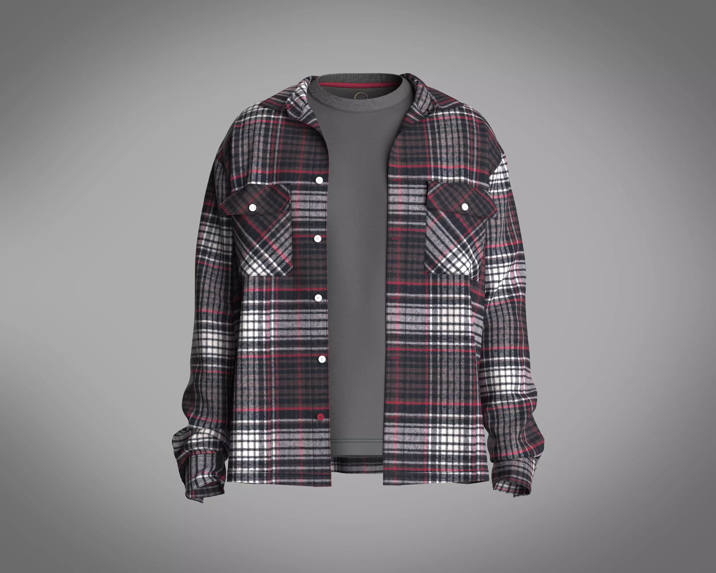 Mens flannel relaxed fit shirt over t-shirt 3D model