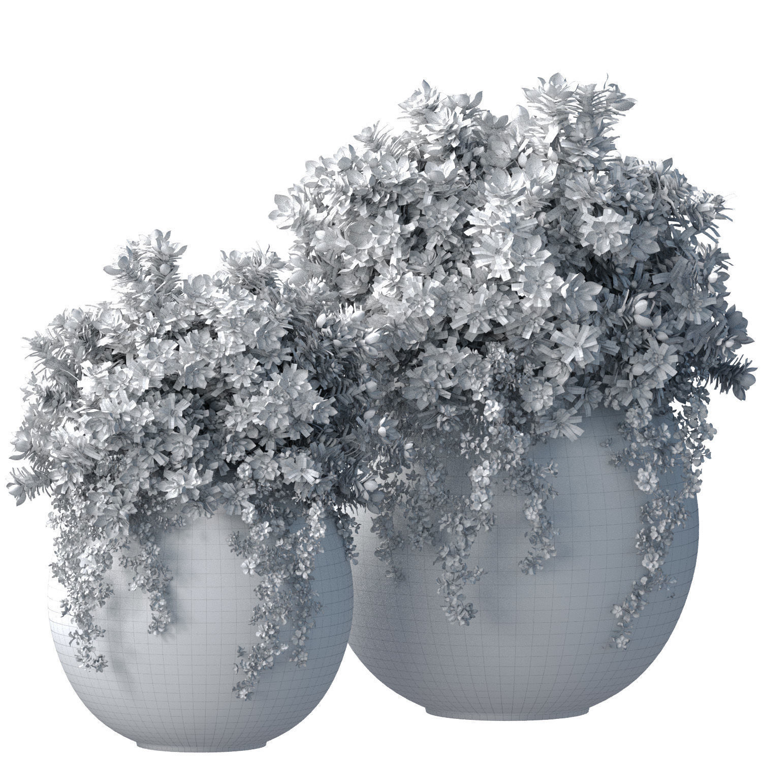 Flowerbeds Petunia flowers in classic garden pots 3D model_3