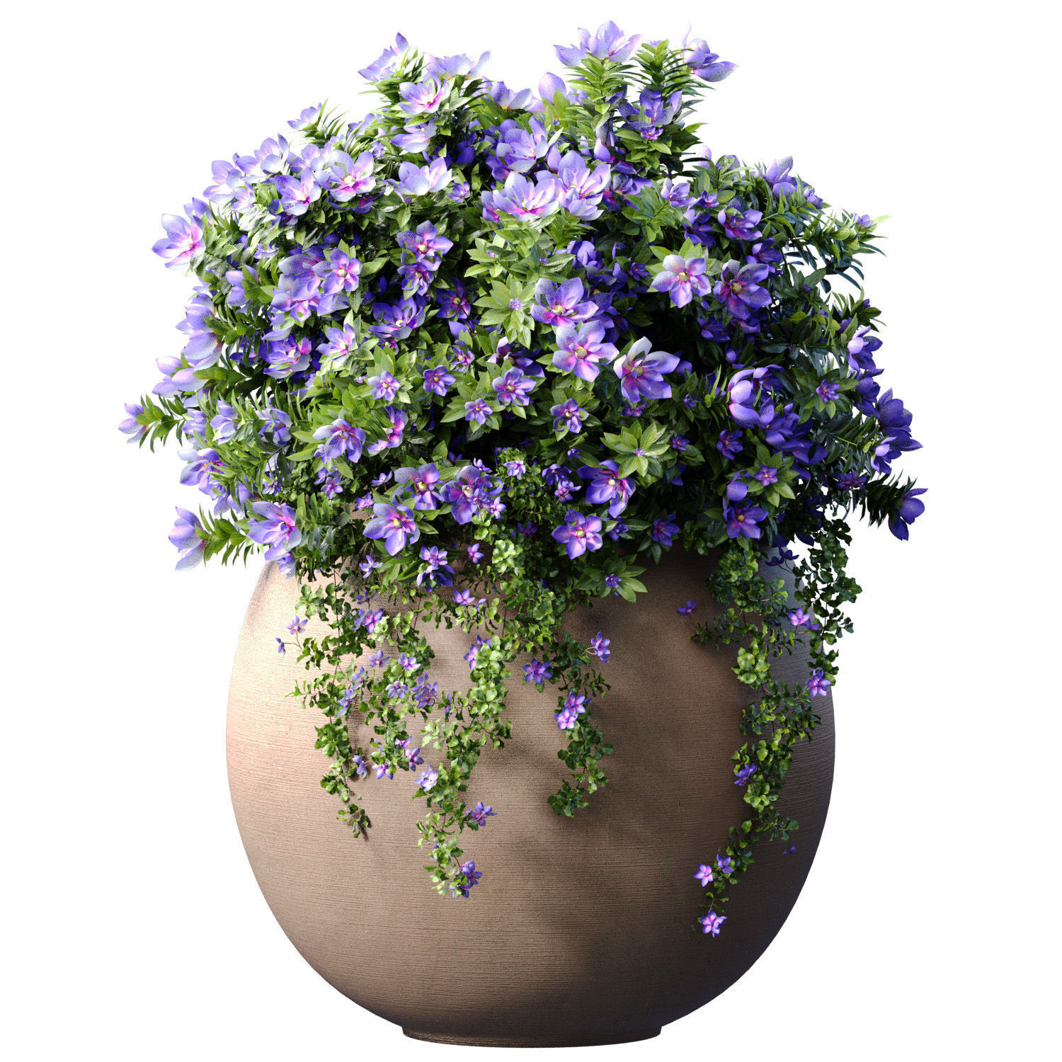 Flowerbeds Petunia flowers in classic garden pots 3D model_2