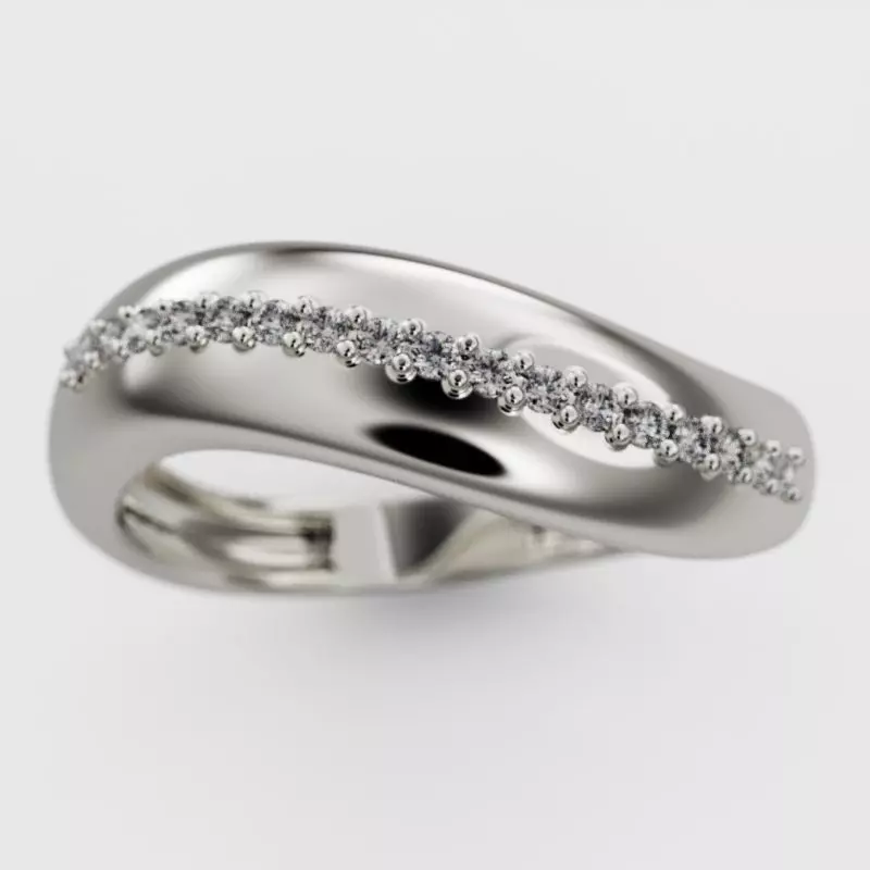 Wave ring with diamonds 3D print model_0