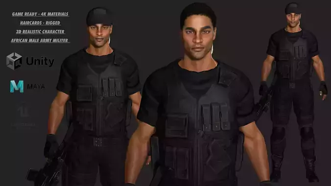 AAA 3D REALISTIC AFRICAN MALE CHARACTER-ARMY MILITARY ACTION WAR