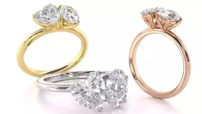 Oval and Heart Cut Diamond Duo Engagement Ring