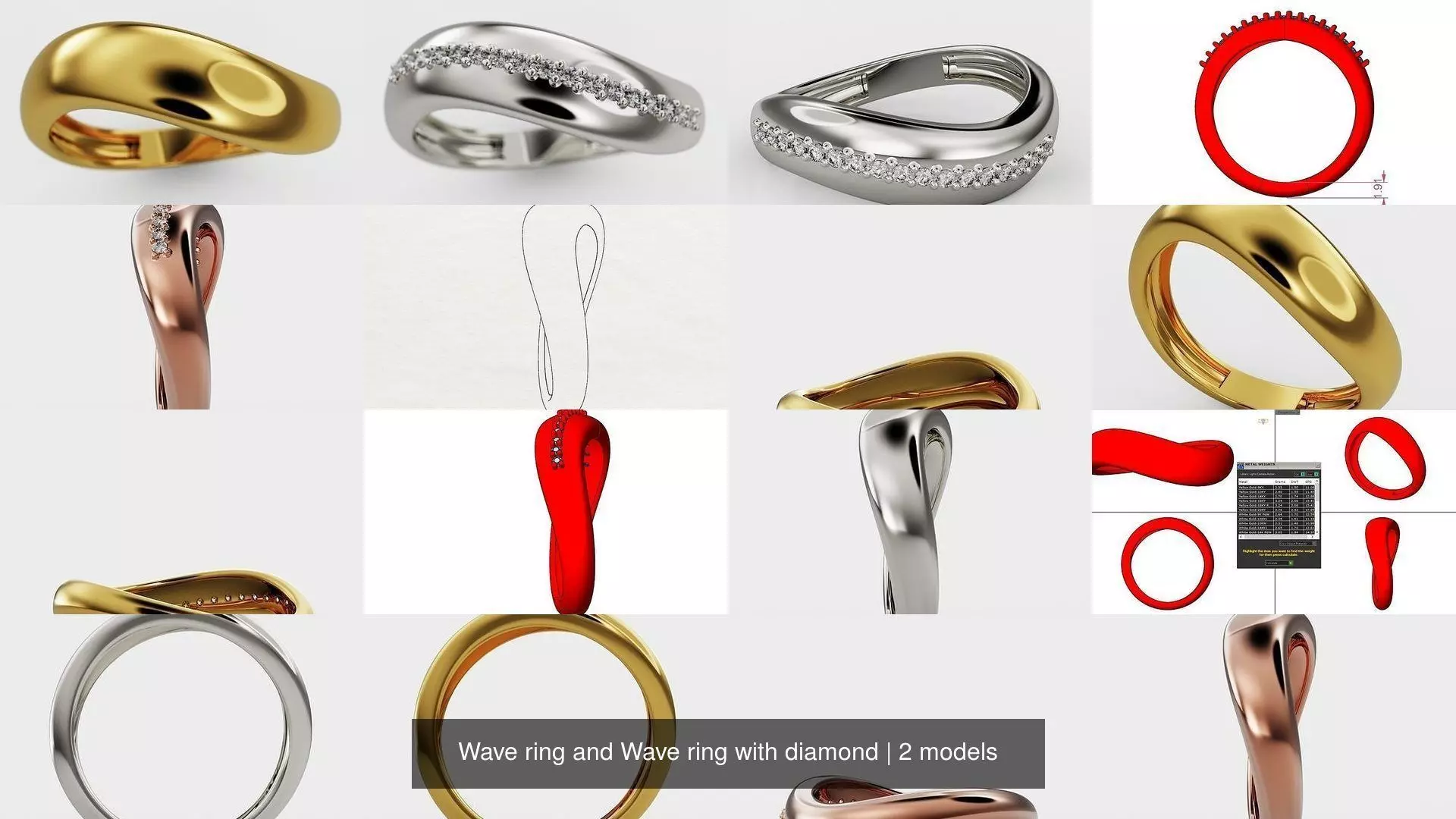 Wave ring and Wave ring with diamond 3D Model Collection_1