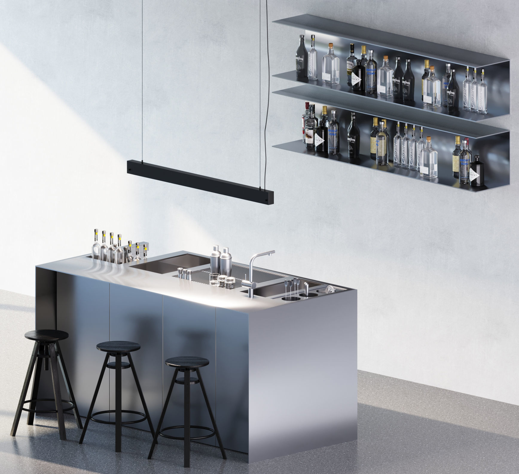 Bar Counter Set 3D model_3