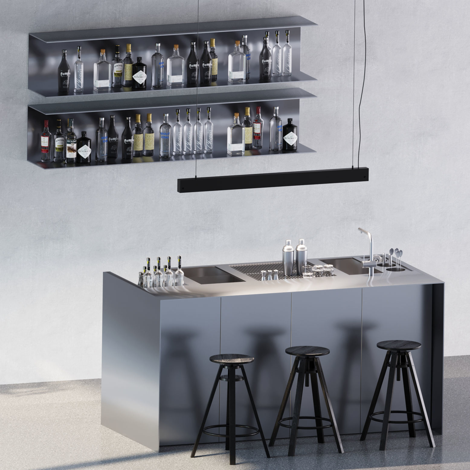 Bar Counter Set 3D model_1