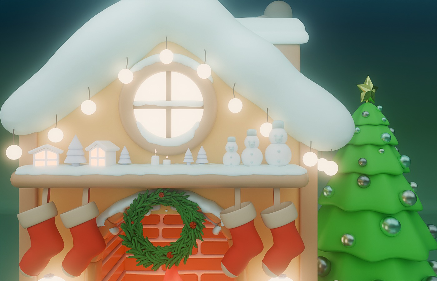 Christmas House Low-poly 3D model_4