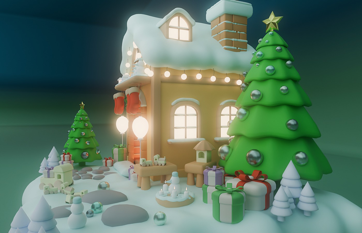 Christmas House Low-poly 3D model_2
