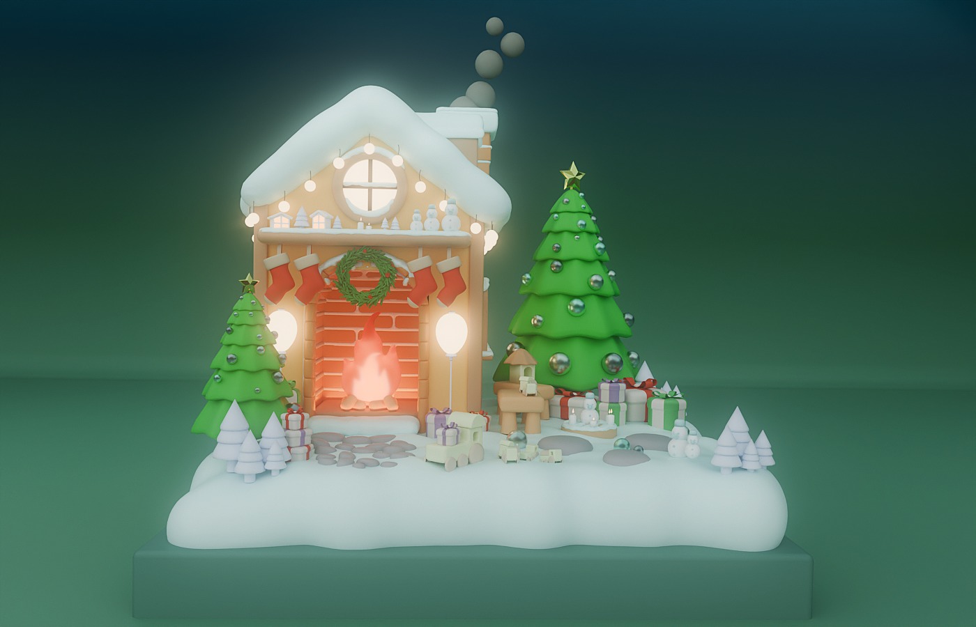 Christmas House Low-poly 3D model_1