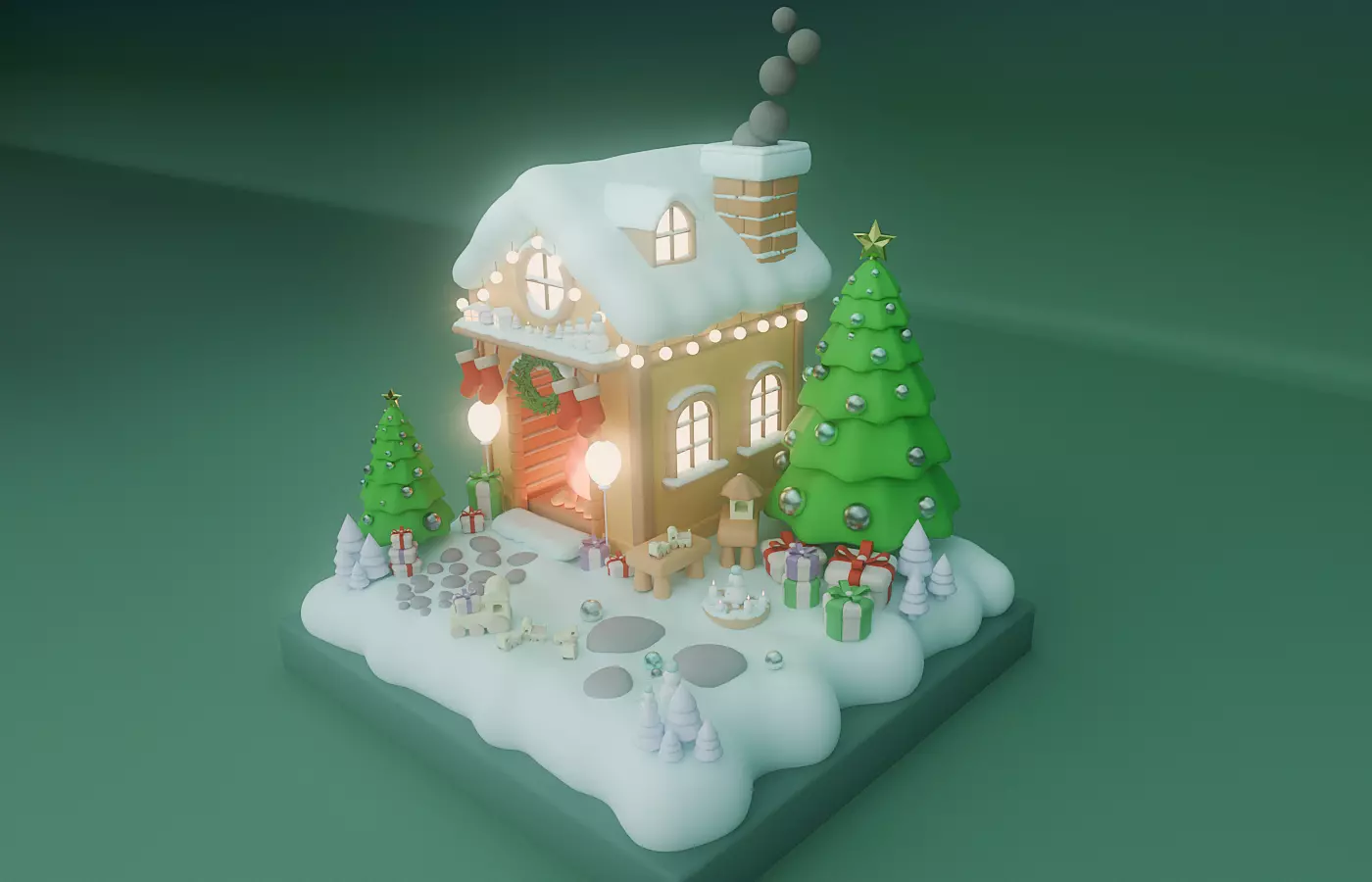 Christmas House Low-poly 3D model_0