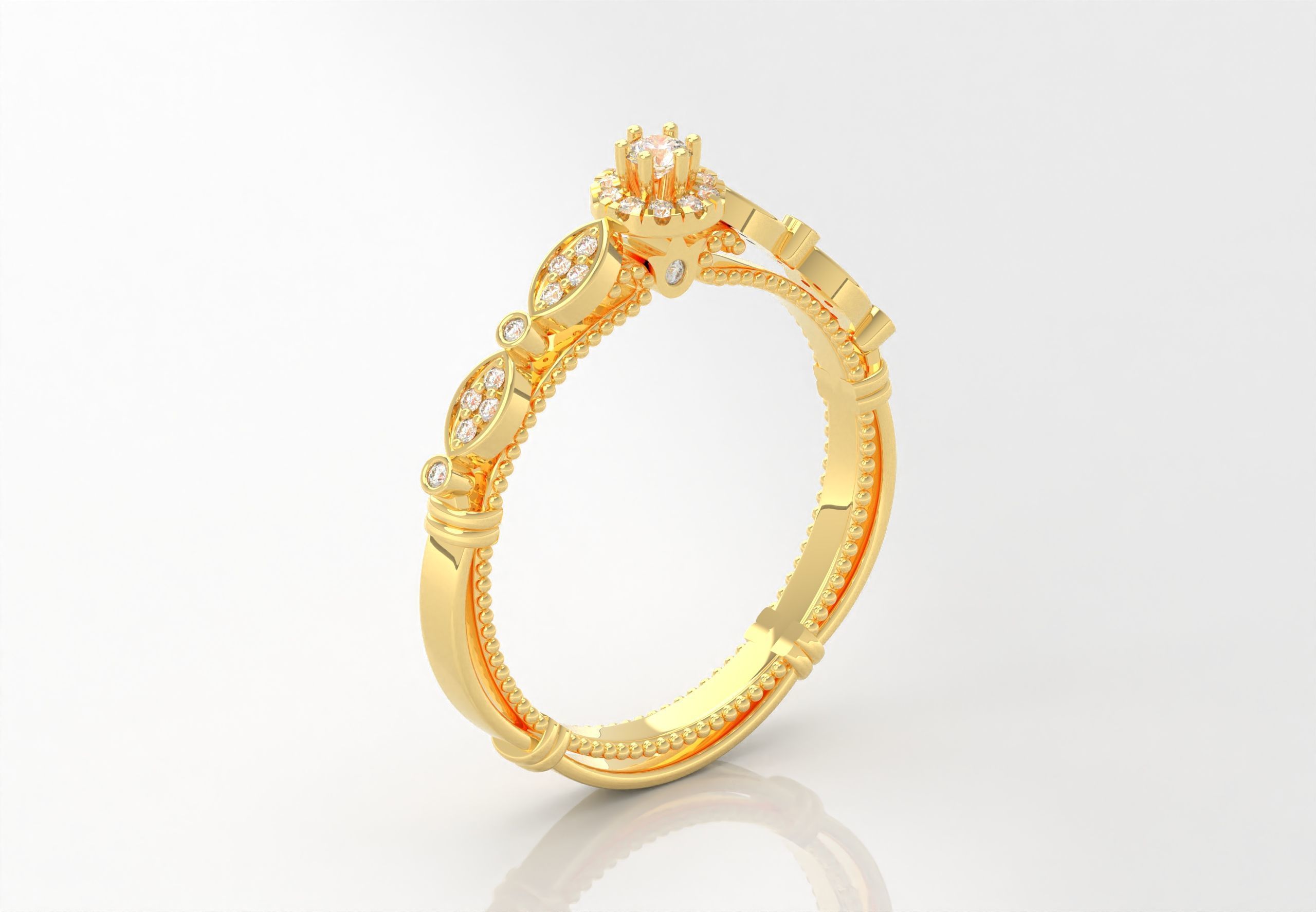 Gold Ring With Diamonds 3D print model_2