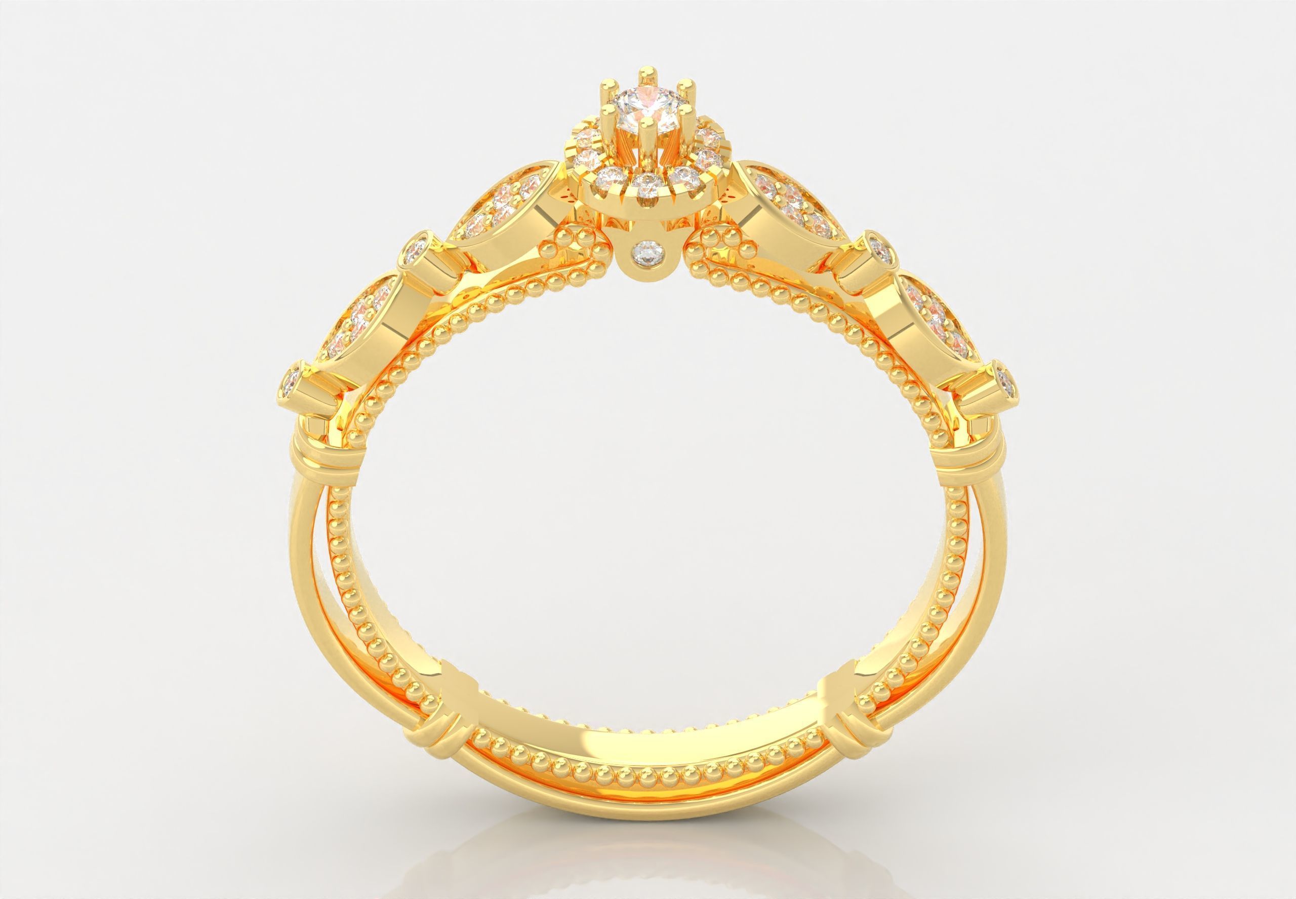 Gold Ring With Diamonds 3D print model_3