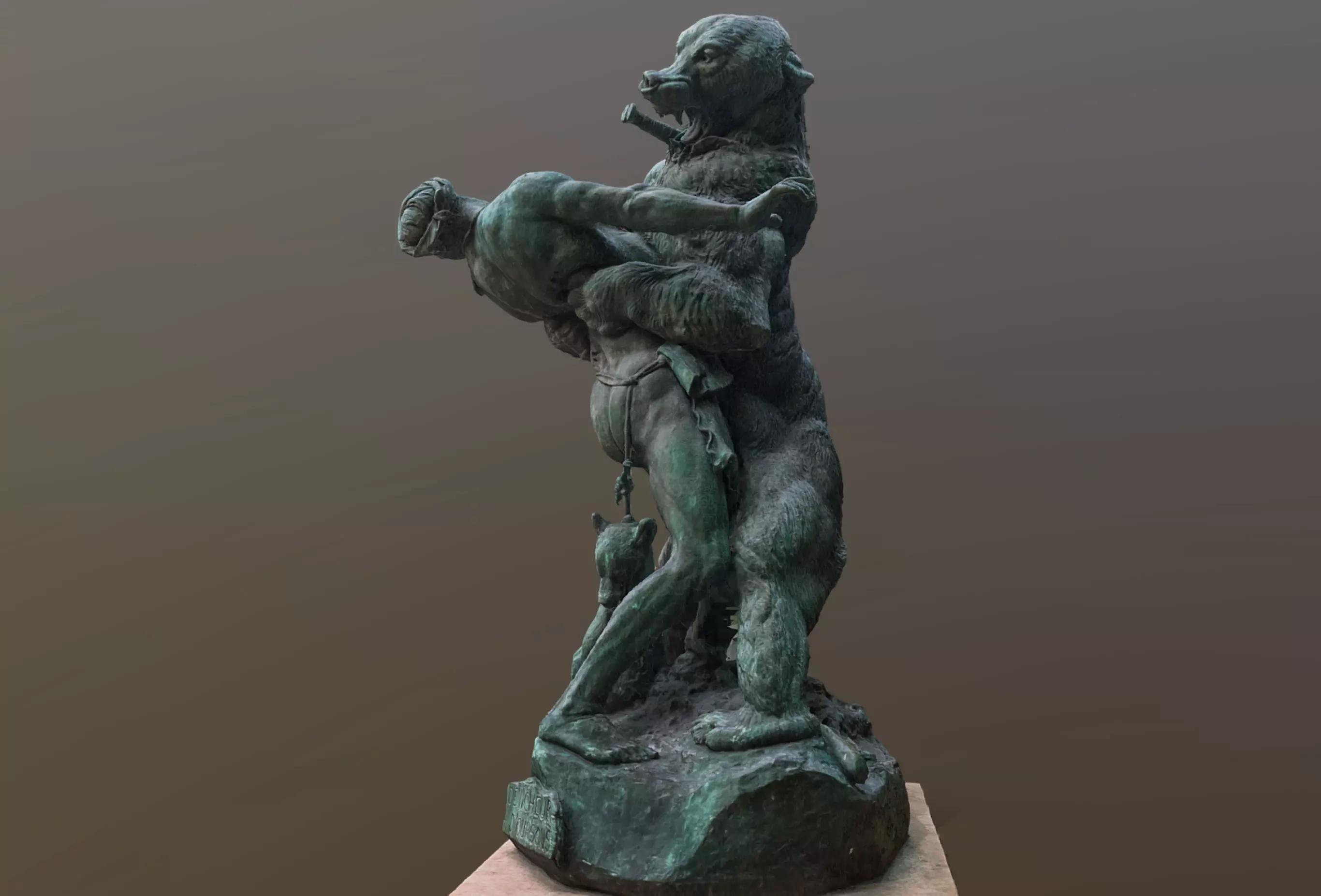 bear hunter statue 3D model_0