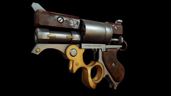 Steampunk Revolver - Tutorial Included Low-poly 3D model
