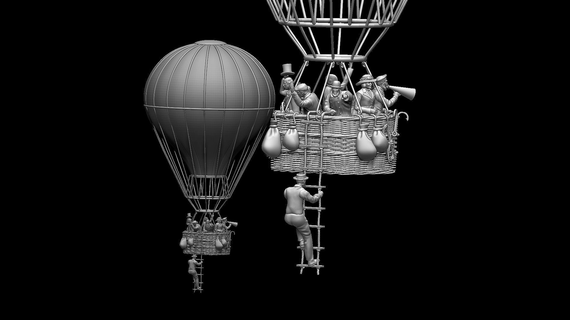 air ballon and passengers 3D print model_2