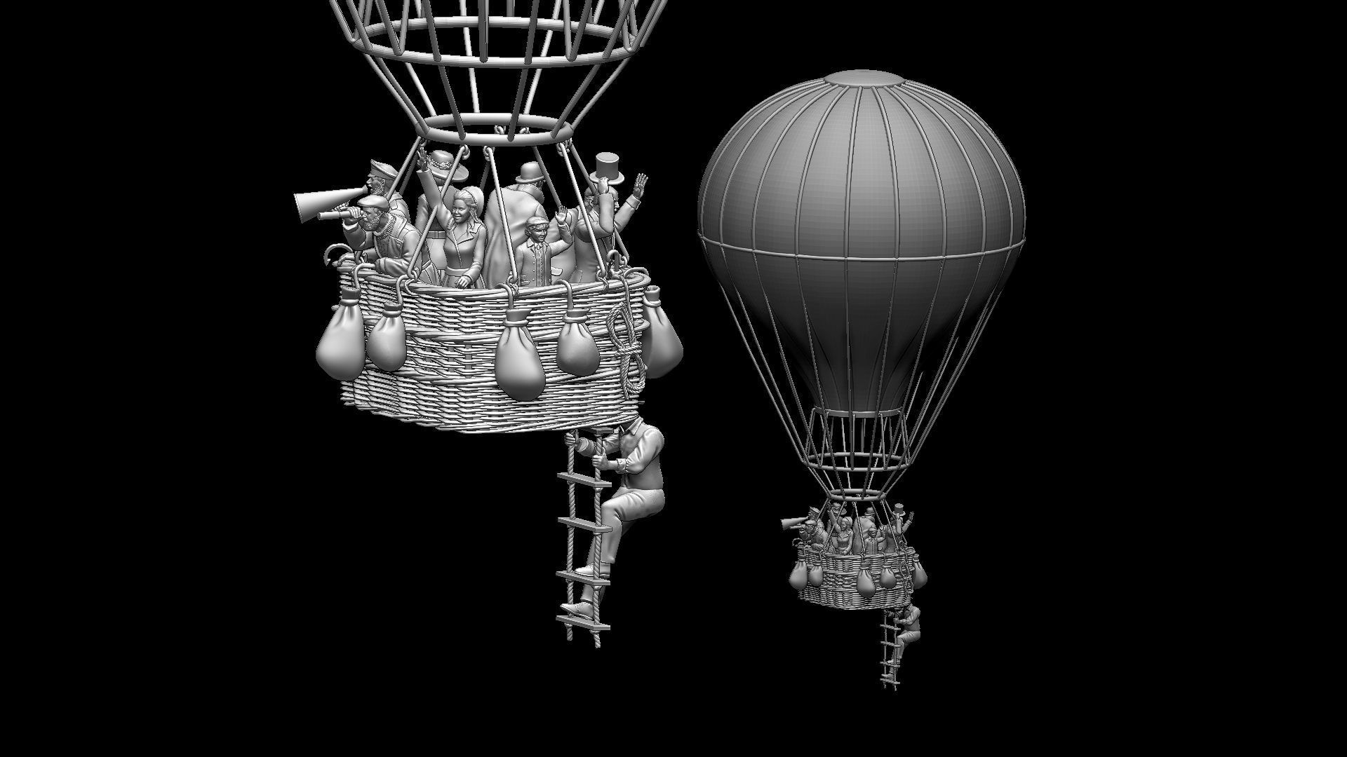 air ballon and passengers 3D print model_49