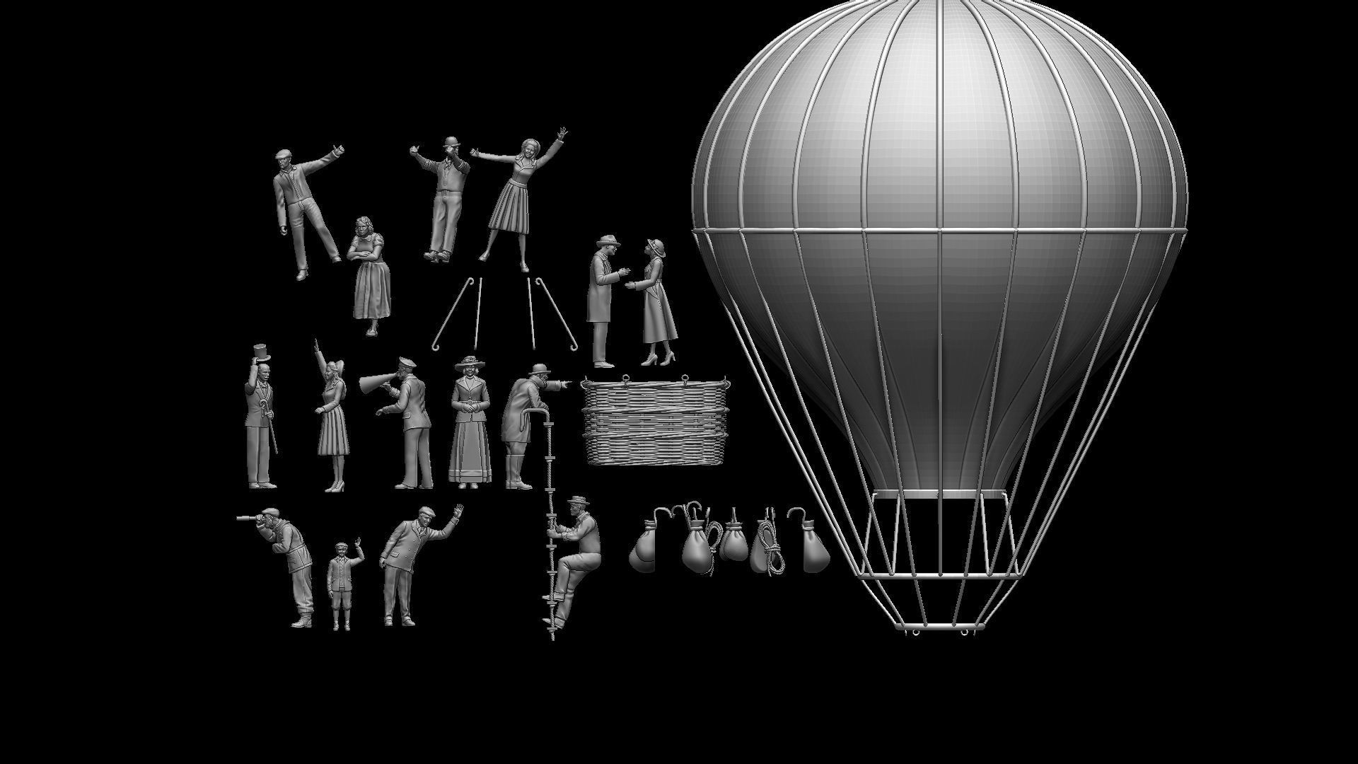 air ballon and passengers 3D print model_51
